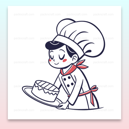 Illustration de chef enfant préparant un gâteau, parfaite pour cuisine et projets éducatifs.