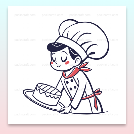 Illustration de chef enfant préparant un gâteau, parfaite pour cuisine et projets éducatifs.