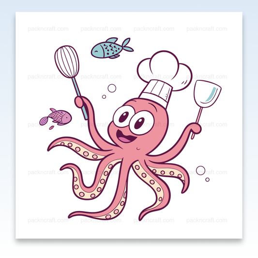 Illustration de poulpe cuistot en style cartoon pour projets créatifs et éducatifs