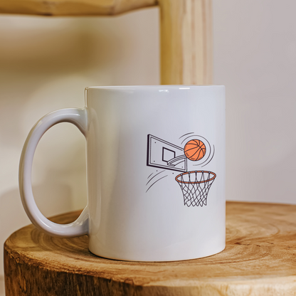 Mug avec icône colorée de panier de basket en pleine action dynamique
