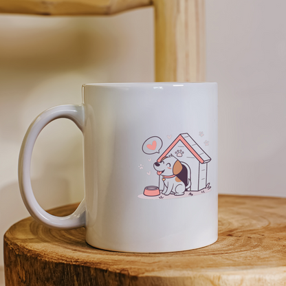 Mug adorable avec motif kawaii de chien heureux à la niche