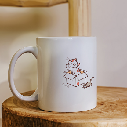 Mug avec dessin de chat curieux dans une boîte style adorable et ludique