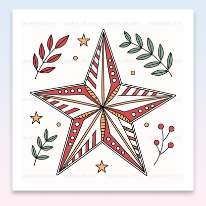 Illustration d'une étoile festive avec motifs feuillus, parfait pour les décorations de Noël et projets créatifs.