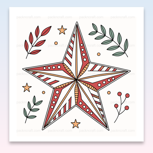 Illustration d'une étoile festive avec motifs feuillus, parfait pour les décorations de Noël et projets créatifs.
