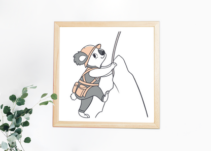 Cadre artistique avec un koala doodle, ambiance aventure et exploration