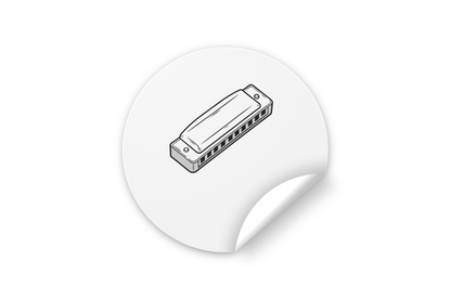 Sticker avec une icône harmonica en doodle, parfait pour les amateurs de musique