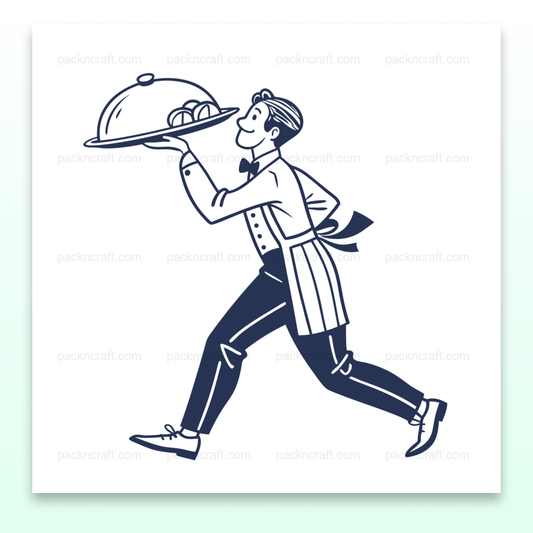 Illustration de serveur vintage portant un plateau, Serveur vintage dans un cadre élégant, Serveur stylisé sur un t-shirt original, Sticker décoratif de serveur vintage, Design vintage de serveur sur une tasse