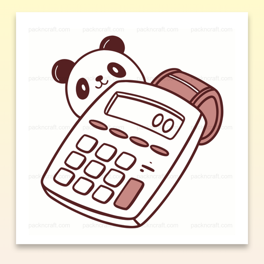 Illustration panda avec calculatrice, design kawaii pour projets éducatifs et papeterie