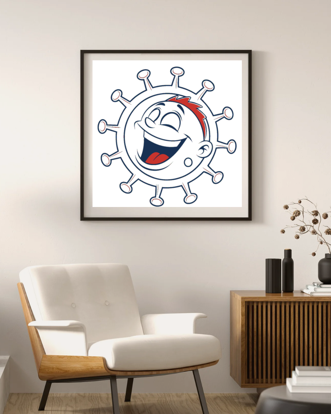 Cadre décoratif avec motif cartoon souriant vibrant de joie et couleurs ensoleillées