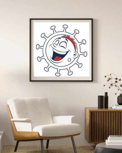 Cadre décoratif avec motif cartoon souriant vibrant de joie et couleurs ensoleillées