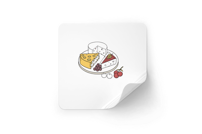 Sticker avec doodle de plateau de fromages gourmand, parfait pour les amateurs de fromage