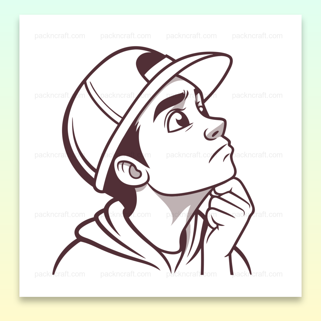 Illustration d'un garçon pensif en style vectoriel pour créations et papeterie.