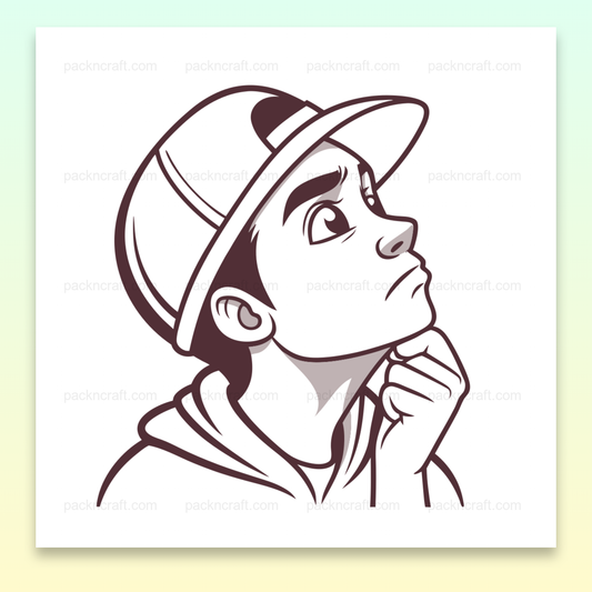 Illustration d'un garçon pensif en style vectoriel pour créations et papeterie.