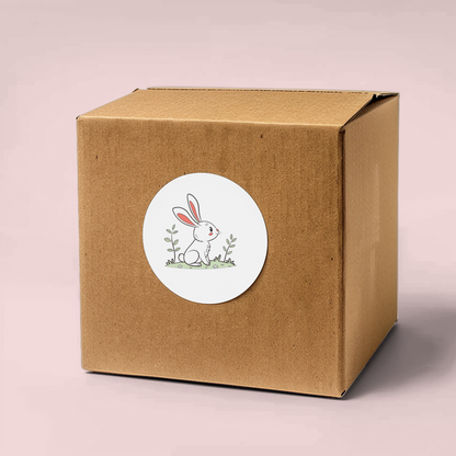 Sticker décoratif représentant un lapin curieux explorant un jardin enchanteur