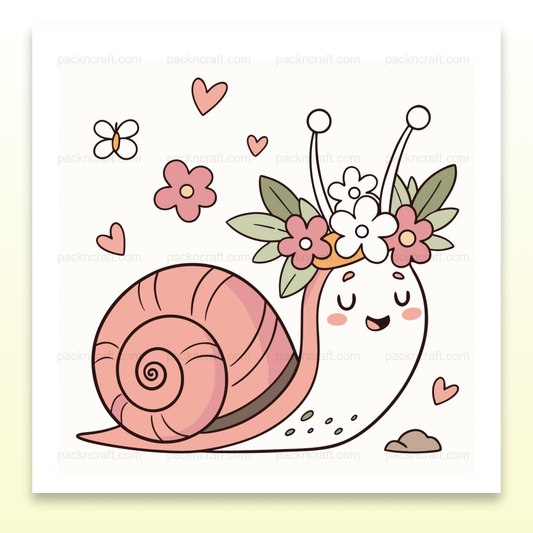 Illustration kawaii d'un escargot fleuri joyeux en SVG, idéal pour le printemps