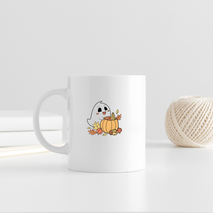Mug festif Halloween décoré d'un fantôme joyeux tenant une citrouille
