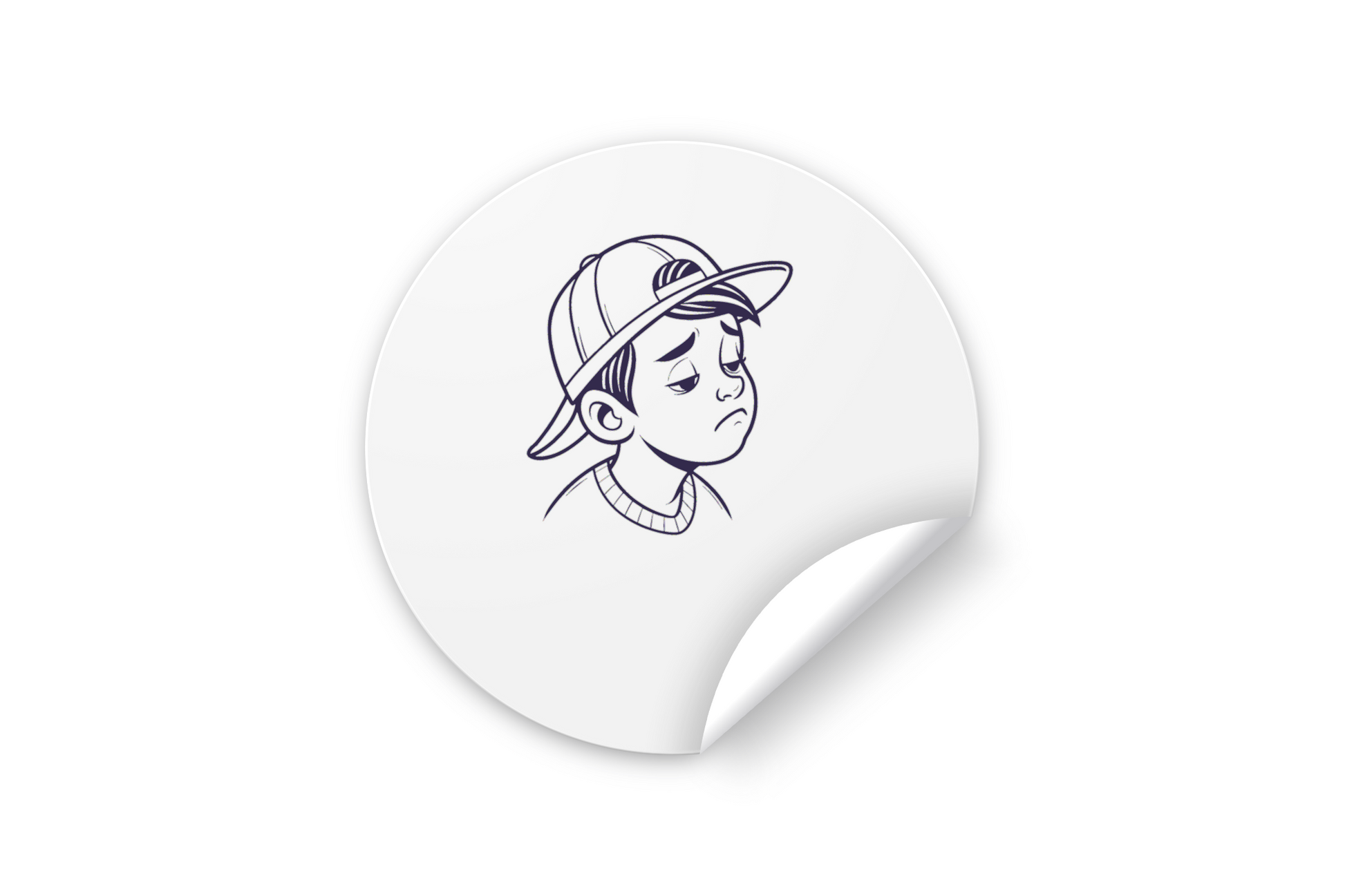 Sticker avec garçon pensif portant une casquette, design émotionnel et moderne