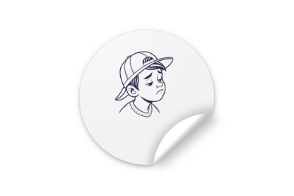 Sticker avec garçon pensif portant une casquette, design émotionnel et moderne