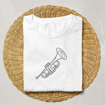 T-shirt graphique avec trompette vectorielle évoquant une ambiance musicale unique
