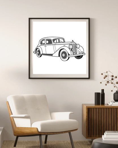 Cadre décoratif de voiture vintage Rolls-Royce, parfait pour un intérieur chic.