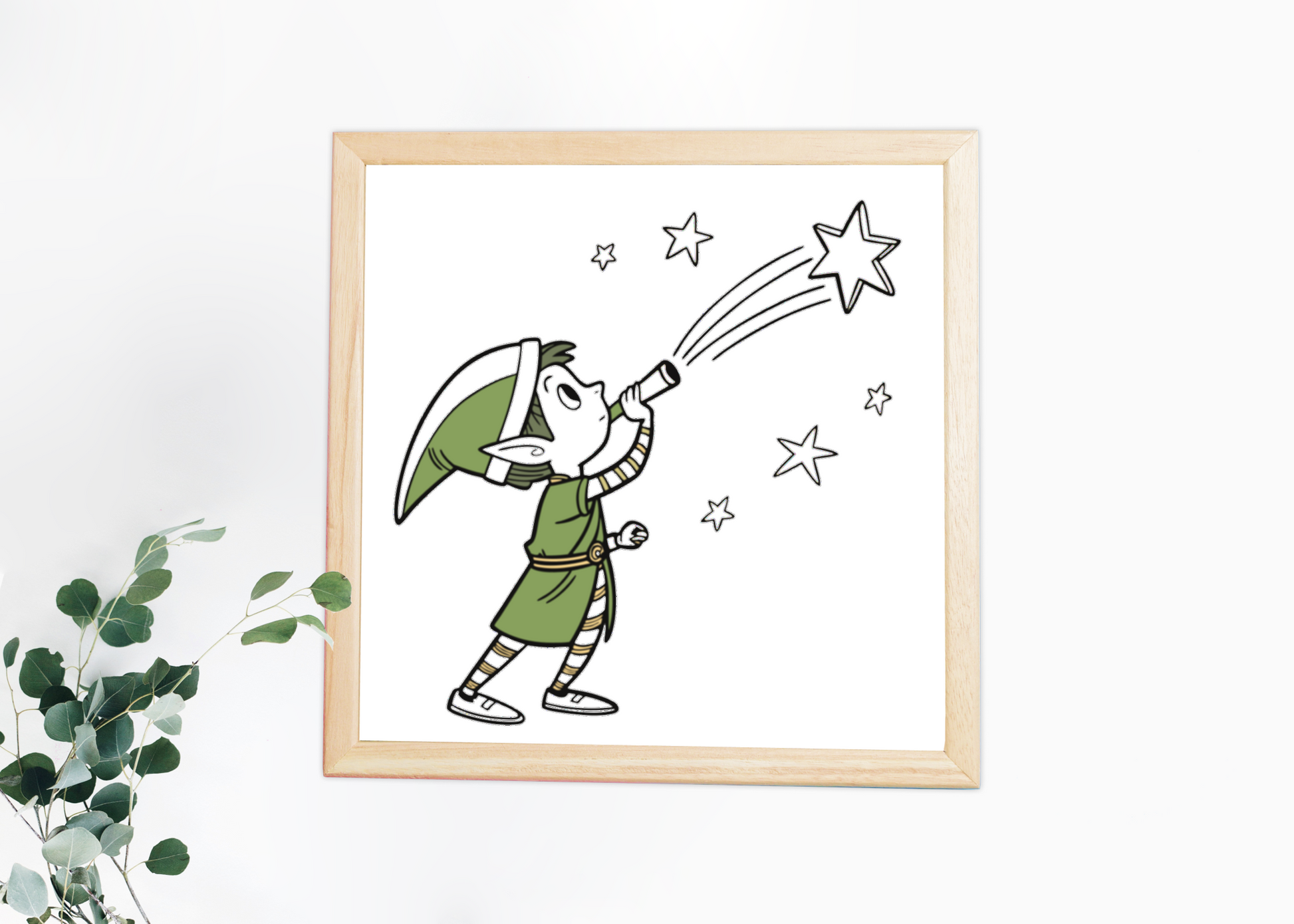 Cadre artistique avec un lutin rêveur étoilé pour une décoration enchantée