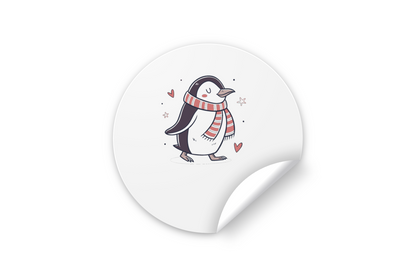 Sticker avec pingouin en écharpe, style doodle évocateur d'un hiver chaleureux