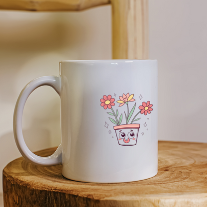 Mug décoratif avec motif pastel de pot de fleurs heureux style kawaii
