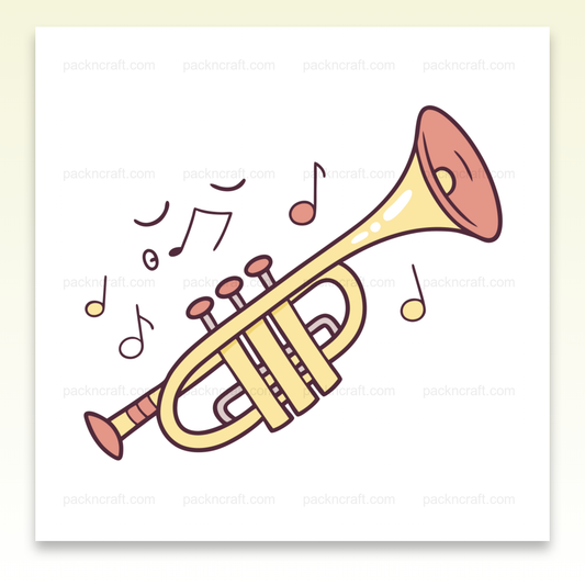 Illustration d'une trompette avec notes musicales, usage déco et éducatif