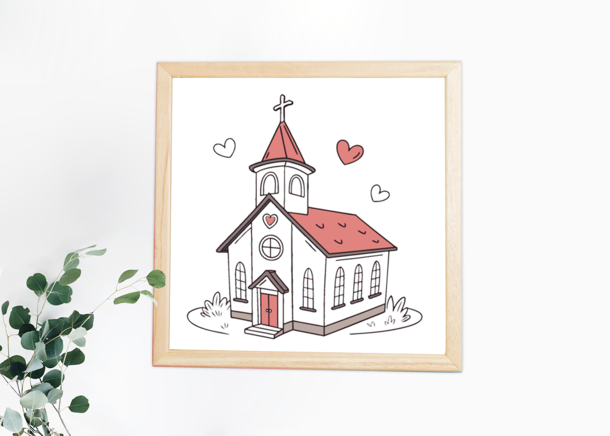 Cadre décoratif avec illustration vectorielle d'une chapelle romantique.