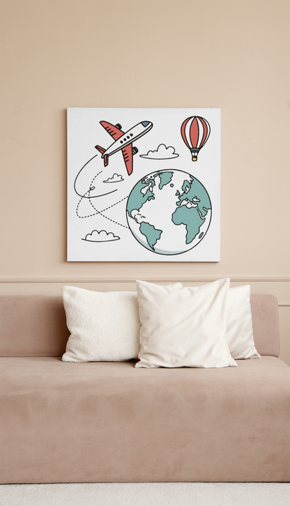 Cadre avec un avion doodle stylisé pour les amateurs de voyage global