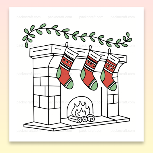 Illustration de chaussettes de Noël au-dessus d'une cheminée avec style flat. Idéale pour DIY et décoration festive.