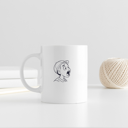 Un mug au style cartoon avec un garçon ébahi aux émotions vives