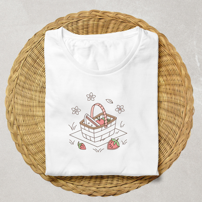 T-shirt décoré d'un panier pique-nique en pastel joyeux pour un look estival