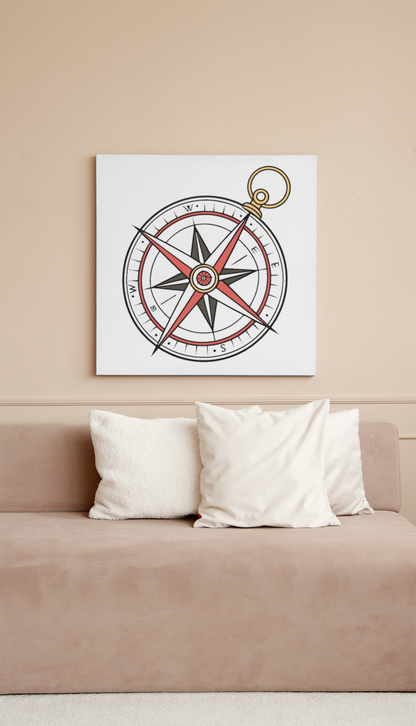 Cadre élégant avec motif boussole nautique évoquant voyages et découvertes