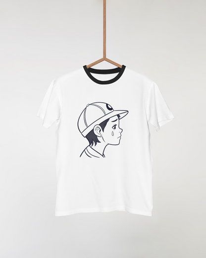 T-shirt avec illustration minimaliste de garçon en casquette style émotionnel