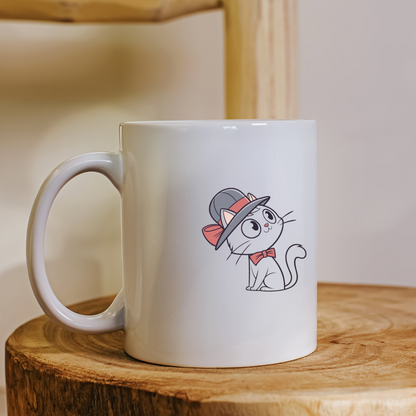 Mug avec chat en chapeau style cartoon élégant