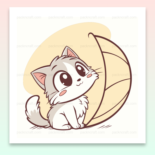 Illustration SVG de chat espiègle sous une feuille, idéale pour papeterie et déco.