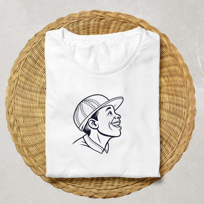 T-shirt avec une icône enfant souriant en casquette style monochrome éducatif