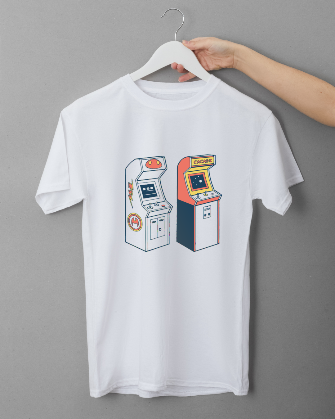T-shirt avec illustration de jeu arcade pour fans du rétro.