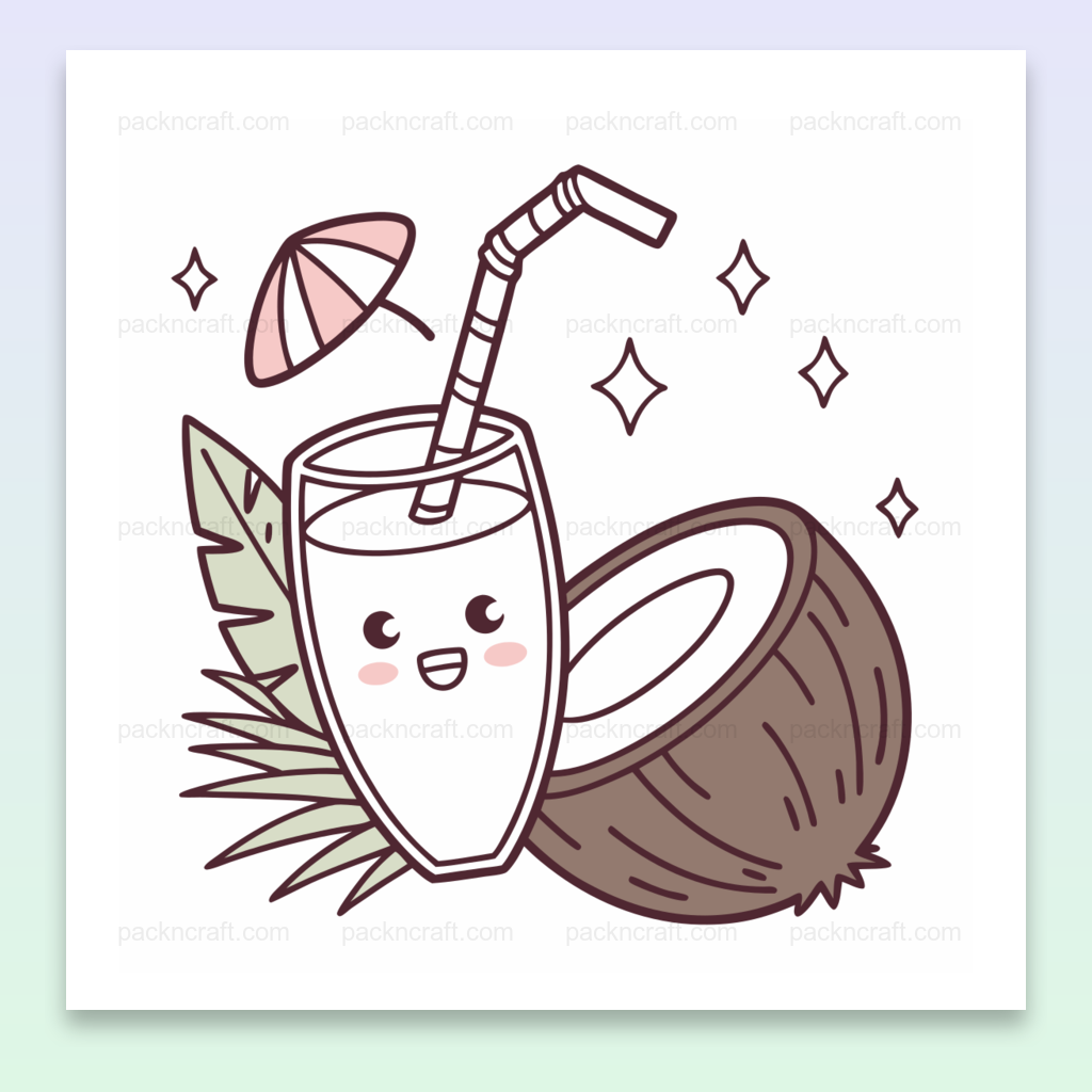 Illustration couleur d'un verre joyeux avec des éléments tropicaux autour.