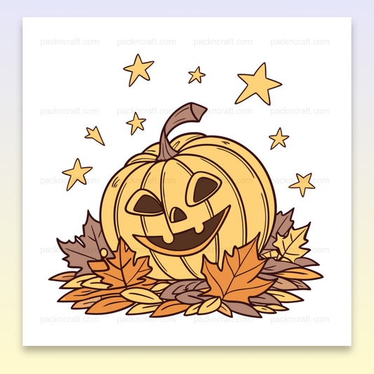 Illustration de citrouille riante sous étoiles, parfaite pour Halloween et projets créatifs.