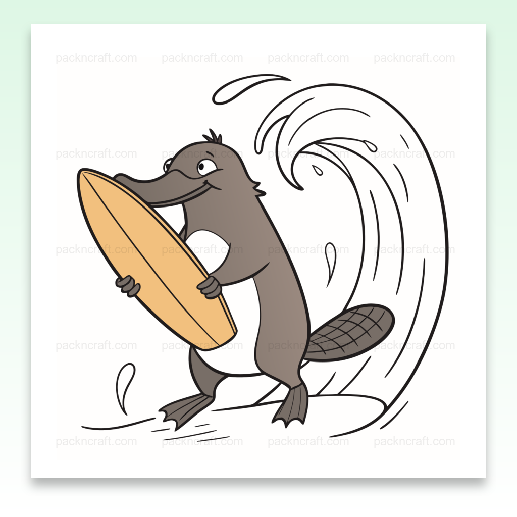 Illustration ornithorynque surfeur avec planche, fond marin, usage créatif.