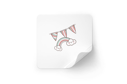 Sticker d'arc-en-ciel kawaii, idéal pour des carnets et invitations.
