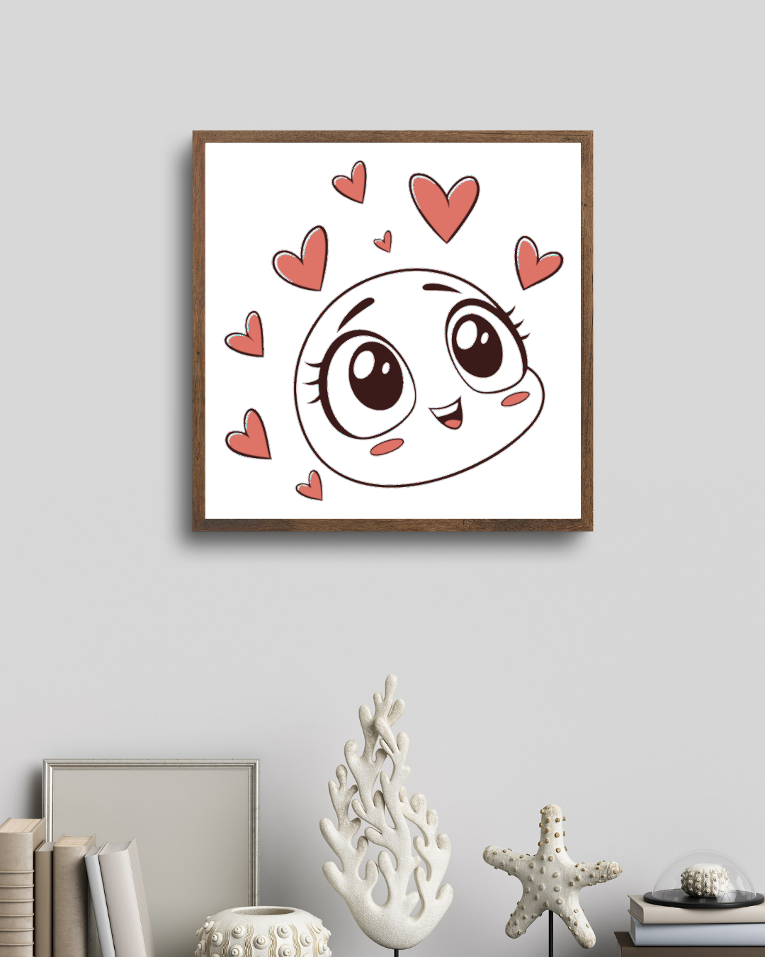 Cadre avec une icône kawaii joyeuse et émotive pour une déco adorable