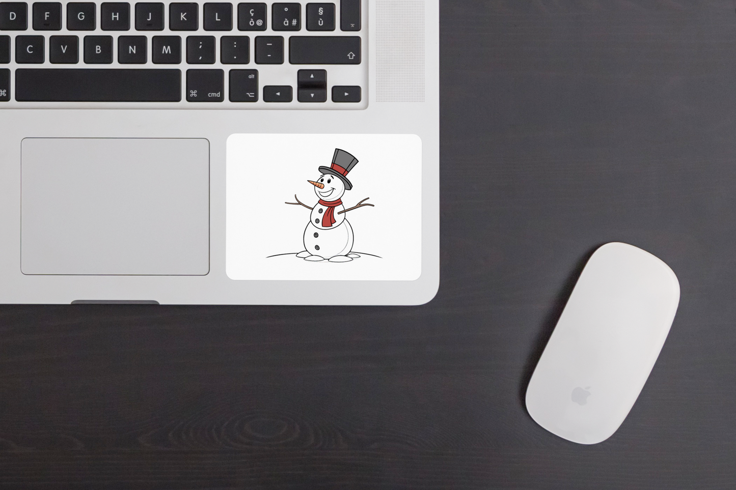Sticker avec bonhomme de neige en style cartoon festif et ambiance hivernale