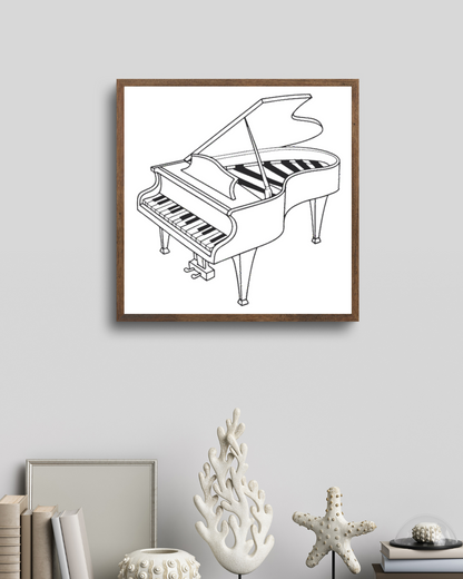 Cadre avec piano à queue stylisé en motif minimaliste pour une touche musicale