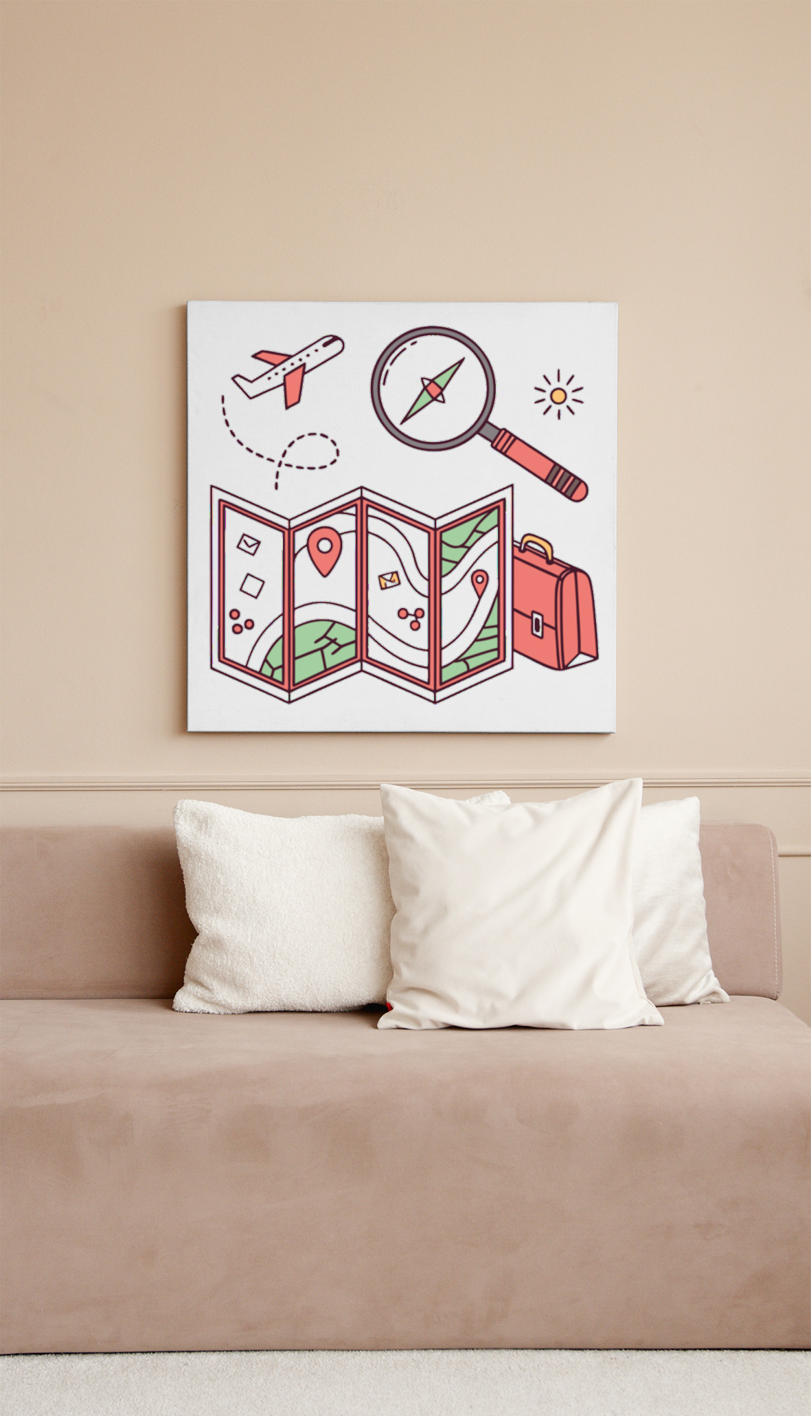 Cadre présenté avec un dessin doodle évoquant une exploration aérienne et voyage