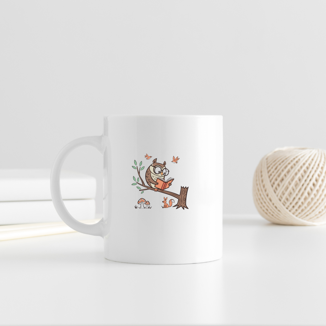 Mug avec un hibou curieux dans un style doodle naturel