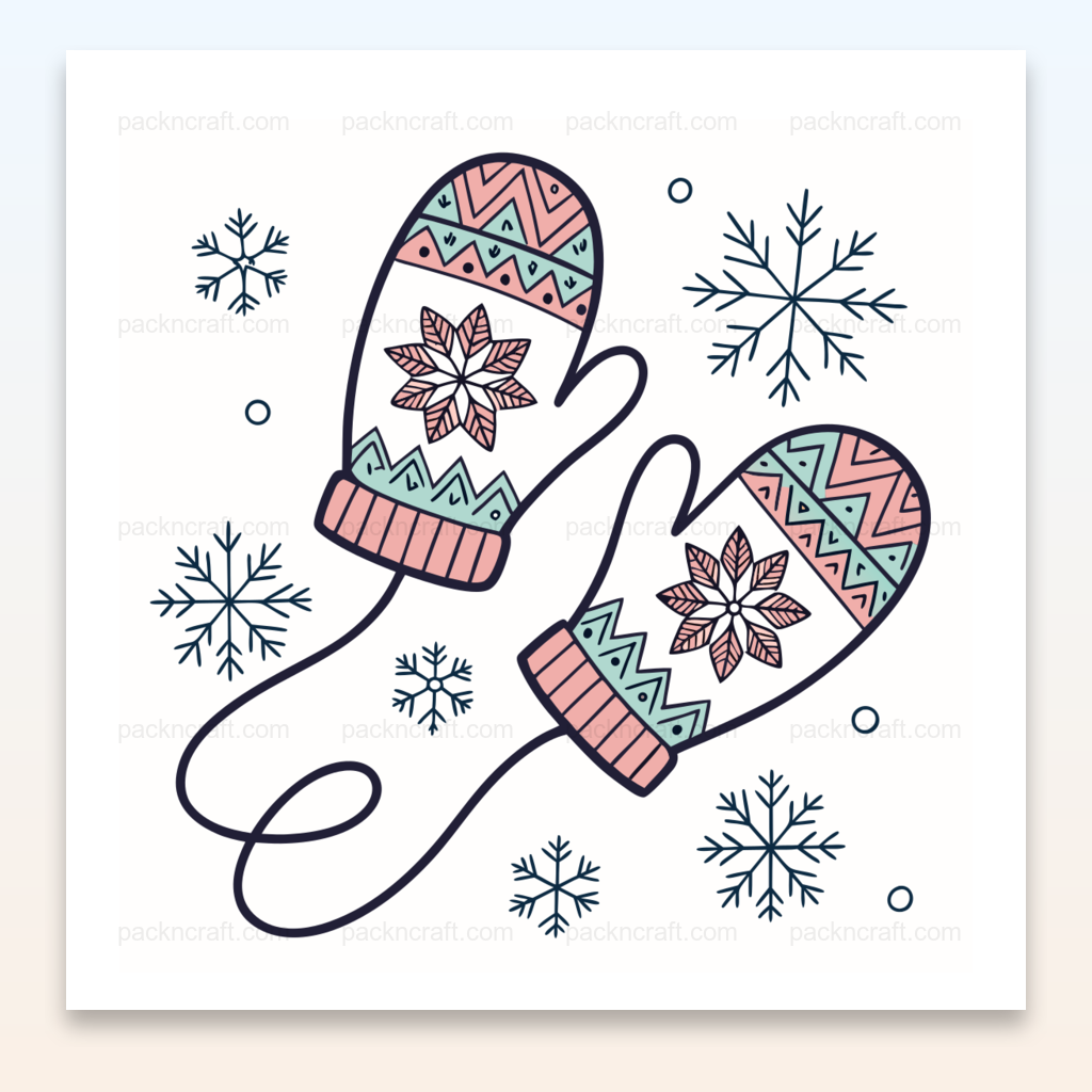 Illustration de moufles rétro avec flocons en style pastel, idéale pour créations DIY et déco hivernale