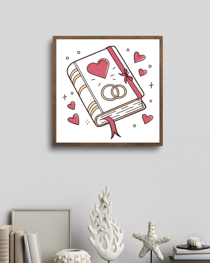 Affiche livre mariage encadrée, papeterie décorative.